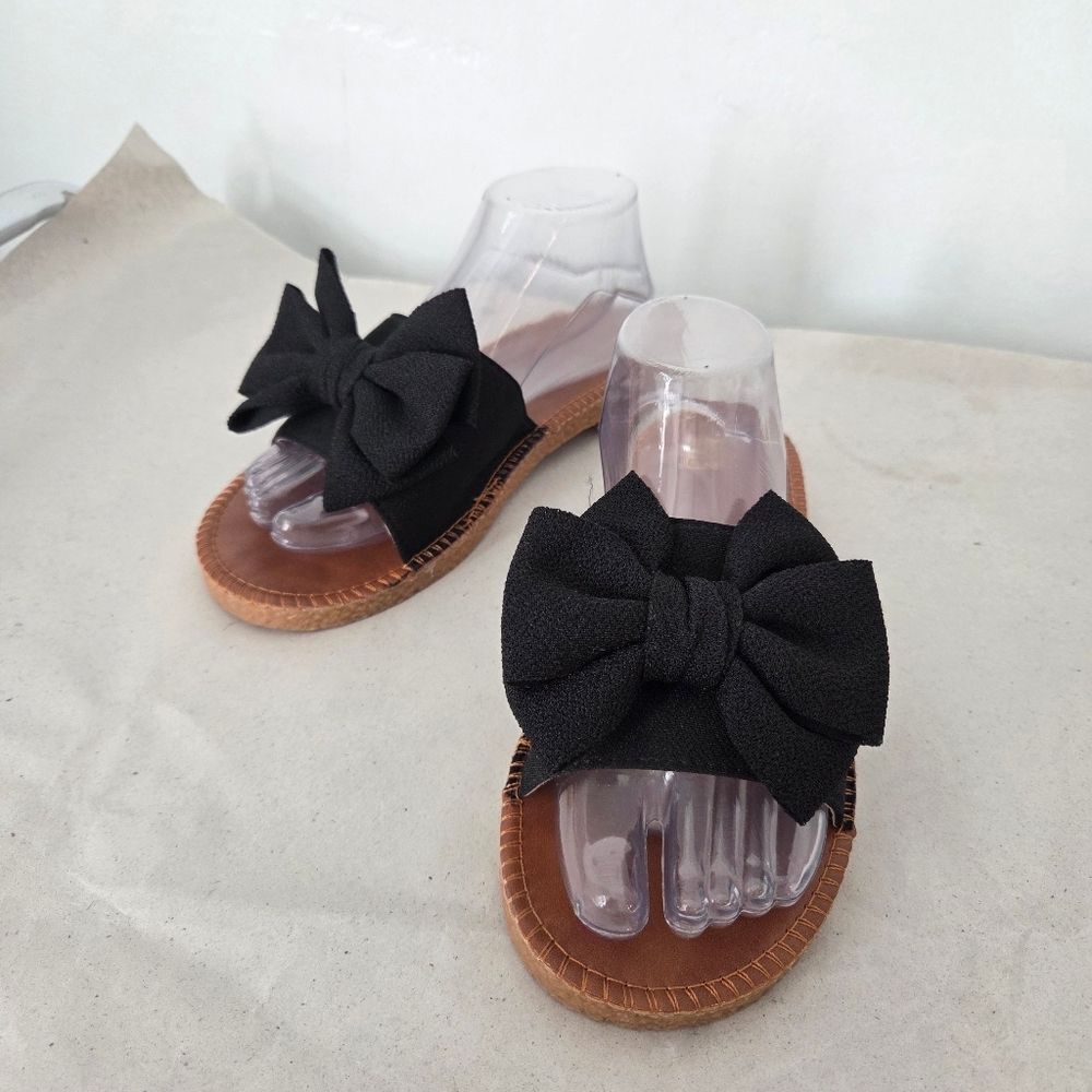 Black Bow Slide Flats Sandals Cutesy Twee Academia Lolita Coquette Preppy 10.5